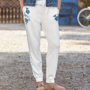 Sundance Faded Fields Joggers White Blue Embroidered Size XXL